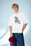 Men's Stars Written Rope Art Design Crew Neck White T-Shirt
