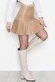 Women's Beige Half Pleated Faux Leather Mini Skirt Nj66