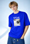 Men's Speak Summer National Printed Palm Pattern Crew Neck Cobalt Blue T-Shirt - 2