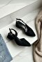 Aura Black Suede Satin Buckled Side (4 cm Heel Height) Pointed Toe Heeled Ballet Flats - 6