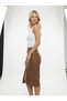 Women's Brown Side Slit Detailed Faux Leather Pencil Skirt Nj72 - 3