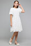 Lace Fit & Flare Dress with Crew Neck and Puff Sleeves - 4
