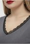 Women's Plus Size Lace Detailed V-Neck Three Quarter Sleeve Cotton Blouse 2029-26 - 5