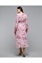 Floral Patterned Midi Dress with V-Neck and Long Sleeves - 4