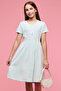 Printed Fit & Flare Dress with Crew Neck and Short Sleeves - 2