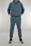 Men's Comfortable Fit 3-Yarn Thick Winter Hooded Tracksuit Set Petrol Blue - 8