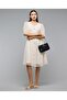 Embroidered Midi Dress with V-Neck and Short Sleeves