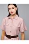 Solid Shirt Dress with Classic Collar and Short Sleeves - 5