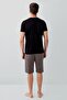 Men's Black Boxed 3-Piece 100% Cotton Pajama Set – Short-Sleeved Buttoned Top & Long Bottom with Pockets, Pocketed Shorts - 2