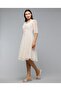 Embroidered Midi Dress with V-Neck and Short Sleeves - 3