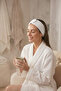 2-Piece Towel Hair Band Set 100% Cotton Adjustable Velcro Makeup and Spa Headband - White Color - 5