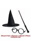 Harry potter style kids set (black felt hat, wand, glasses) - 2