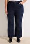 Koyu Mavi Paçası Kesikli Yüksek Bel %100 Pamuk Non-Stretch Straight Fit Jeans TBBAW26CJ00039 - 3