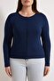 Lacivert Düğme Detaylı Crop/Kısa Ribana Örme Büyük Beden Bluz TBBSS26AF00010 - 3