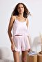 Pembe %100 Pamuklu Fırfırlı Müslin Kumaş Dokuma Pijama Takımı THMSS26PT00073