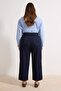 Koyu Mavi Yüksek Bel Comfort/Esnek Baggy Fit Denim Büyük Beden Jeans TBBSS26CJ00004 - 4