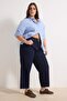 Koyu Mavi Yüksek Bel Comfort/Esnek Baggy Fit Denim Büyük Beden Jeans TBBSS26CJ00004 - 2