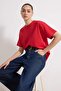 Kırmızı %100 Kalın Pamuklu Oversize/Geniş Kalıp Bisiklet Yaka Örme T-Shirt TWOSS23TS00040 - 2