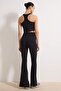 Siyah Yırtmaçlı Fırçalı Soft Kumaş İspanyol Paça Örme Spor Tayt THMSS26EA00004 - 4