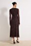 Kahverengi Soyut Büzgü / Drape Maxi Örme Elbise TWOAW25EL00408 - 4
