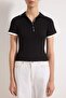 Siyah Fitted/Vücuda Oturan Polo Yaka Kısa Kollu Biyeli Fitilli Esnek Örme Bluz TWOSS26BZ00100 - 3