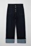 Koyu Mavi Yüksek Bel Duble Paça Comfort/Esnek İnce Kumaş Straight Fit Jeans TBBSS26CJ00009 - 5