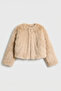 معطف نسائي من الفرو الصناعي مبطن باللون البيج الكريمي - 5