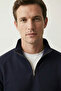 Cotton Men's Sweatshirt Navy Blue Soft Touch Relax Fit Half Zipper Stand Collar 3 Thread Breathable - 6
