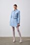 Tweed Jacket with Flap Collar Light Blue - 4