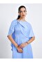 Women Blue Cape Sleeve Midi Dress - 2