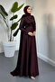 Fores Omzu Satin Hijab Evening Dress with Rose Cape - Plum - 2