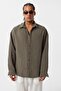 Basic Oversize Long Sleeve Shirt Khaki