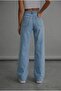 Zera Light Snow Wash Blue Stretch Fabric Super High Waist Loose Jeans Palazzo Pants - 3
