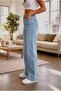 Zera Light Snow Wash Blue Stretch Fabric Super High Waist Loose Jeans Palazzo Pants - 2