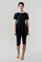 Uv Protection Young Girl Short Sleeve Semi Covered Hijab Swimsuit 1907 Black - 7