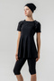 Uv Protection Young Girl Short Sleeve Semi Covered Hijab Swimsuit 1907 Black - 5