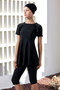 Uv Protection Young Girl Short Sleeve Semi Covered Hijab Swimsuit 1907 Black