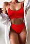 Women's High Waist Tankini Bikini Top with Corded Fabric - Red - 2