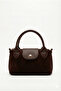 Women's Bitter Coffee Suede Textured Minimal Hand and Shoulder Bag - Sophisticated Style