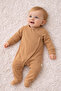 Organic Cotton Double-Breasted Baby Romper – Soft Textured, Footed, Long Sleeve - Brown and Beige Color Options - 6