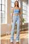 Flared F Flare Jeans Jeans Trousers High Waist Light Blue Snow Lycra