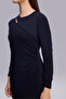 Knitted Navy Blue Dress with Window Detail at the Neck - 6