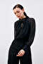 Collared Accessory Blouse - Black - 3
