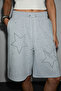 Starz women's cotton shorts & bermuda with elastic waist, drawstring, double pockets, stone detail Oversized gray melange - 4