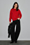 Motion Women's Organic Cotton Fleece Lined Round Neck Patch Detailed O Oversized Red Sweatshirt - 4