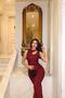 Damla Low-Cut Burgundy Women's Slim Fit Stone Dress - 6