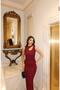 Damla Low-Cut Burgundy Women's Slim Fit Stone Dress - 5