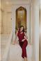 Damla Low-Cut Burgundy Women's Slim Fit Stone Dress - 8