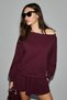 Punnuet Women's Organic Cotton Boat Neck Elastic Waist Double Pocket Relaxed Burgundy Top and Bottom Set - 4