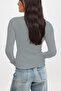 Women's Gray Long Sleeve Crew Neck T-Shirt Blouse Camisole Ribbed - 2